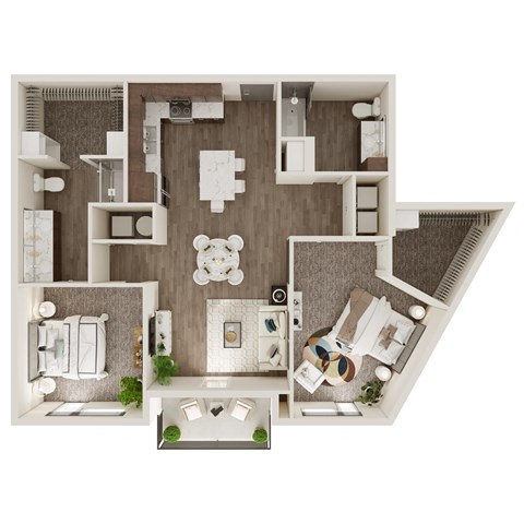 Two Bed / Two Bath 1099 SF Floor Plan at The Westline at Flanagan Lake in Omaha, NE